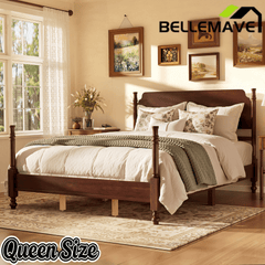 Bellemave® Traditional Wood Spindle Post Bed, Modern Farmhouse Platform Bed with Headboard, No Box Spring Required - Bellemave