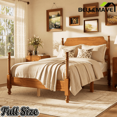 Bellemave® Traditional Wood Spindle Post Bed, Modern Farmhouse Platform Bed with Headboard, No Box Spring Required - Bellemave