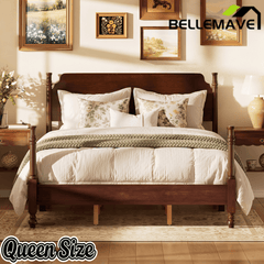 Bellemave® Traditional Wood Spindle Post Bed, Modern Farmhouse Platform Bed with Headboard, No Box Spring Required - Bellemave