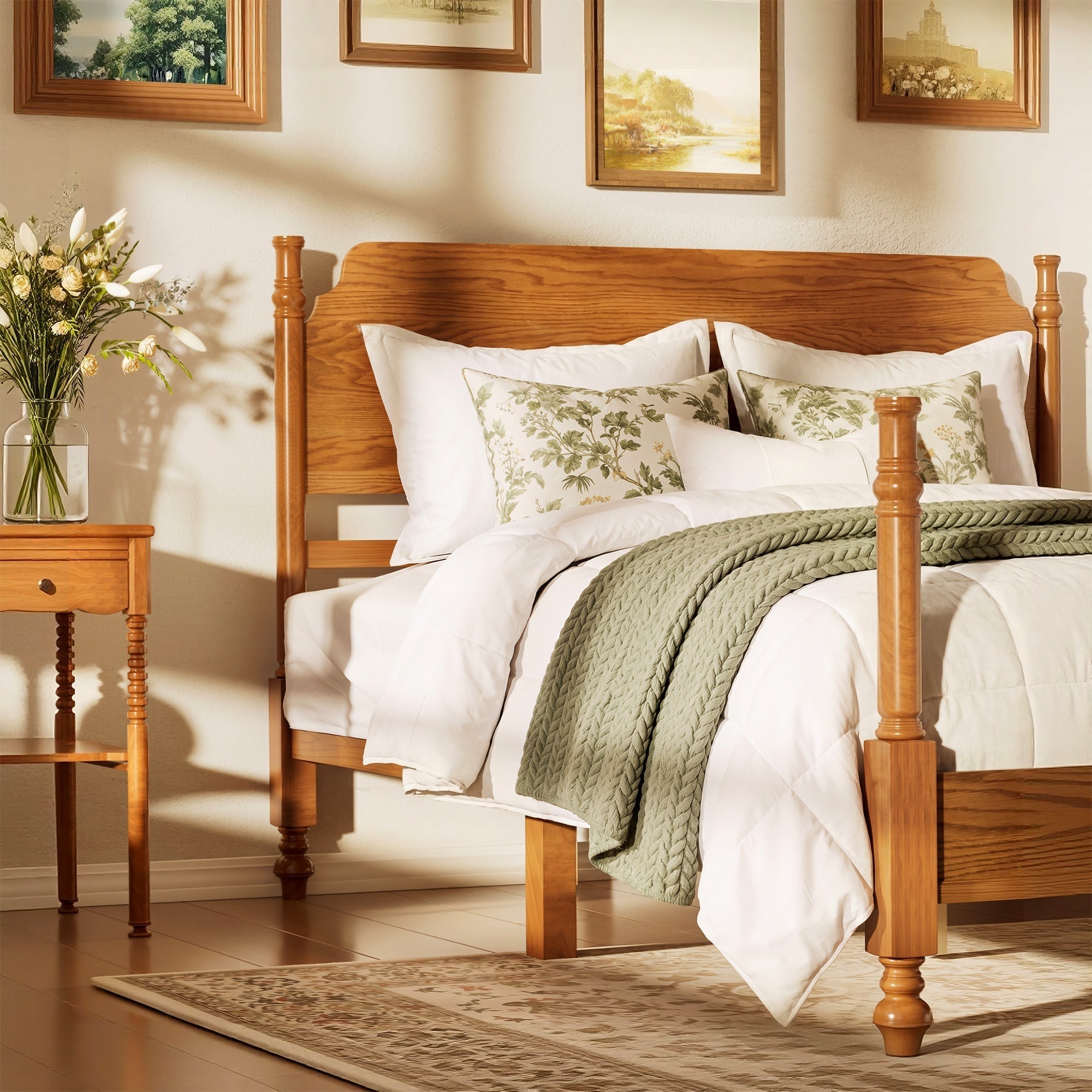 Bellemave® Traditional Wood Spindle Post Bed, Modern Farmhouse Platform Bed with Headboard, No Box Spring Required - Bellemave