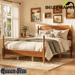 Bellemave® Traditional Wood Spindle Post Bed, Modern Farmhouse Platform Bed with Headboard, No Box Spring Required - Bellemave