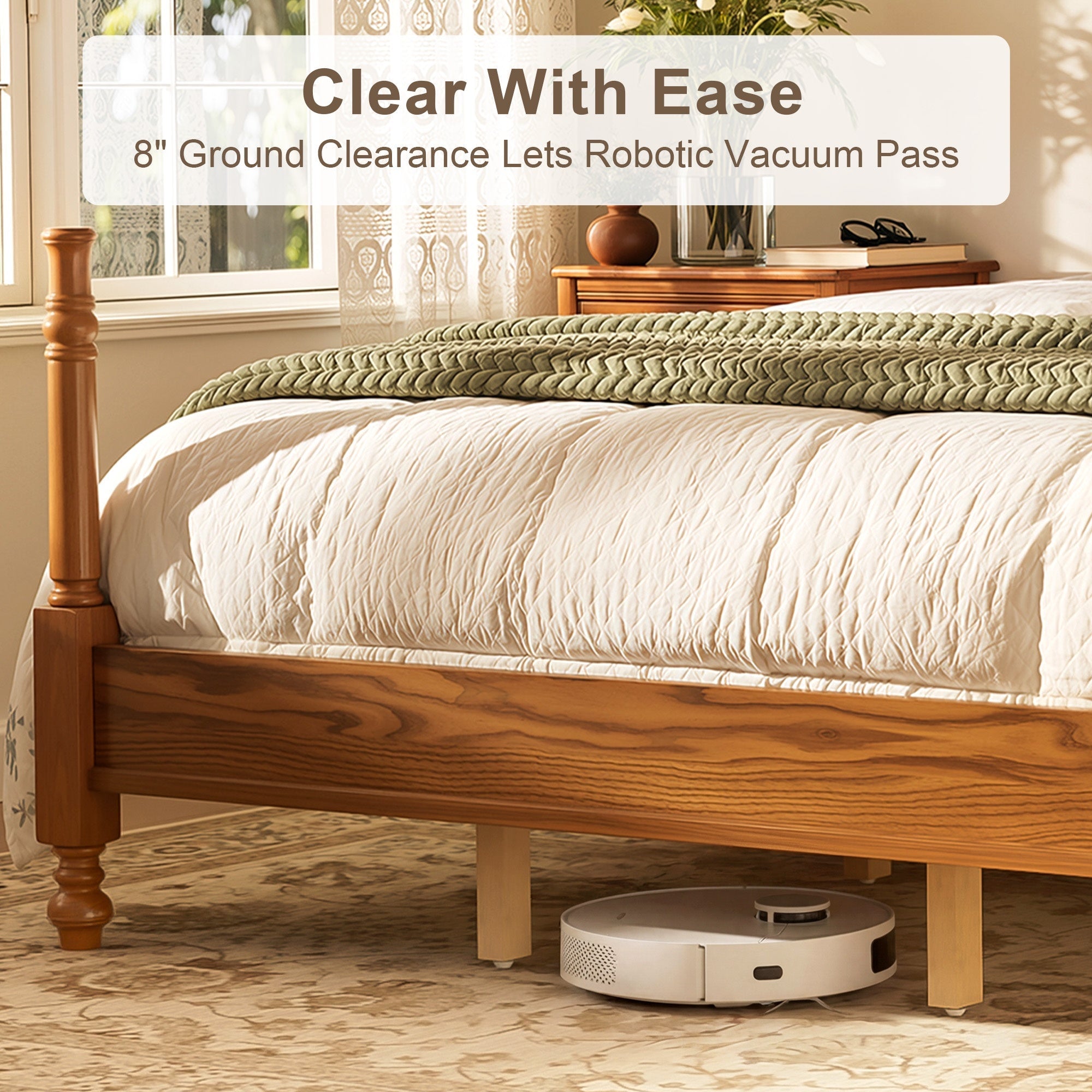Bellemave® Traditional Wood Spindle Post Bed, Modern Farmhouse Platform Bed with Headboard, No Box Spring Required - Bellemave