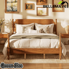Bellemave® Traditional Wood Spindle Post Bed, Modern Farmhouse Platform Bed with Headboard, No Box Spring Required - Bellemave