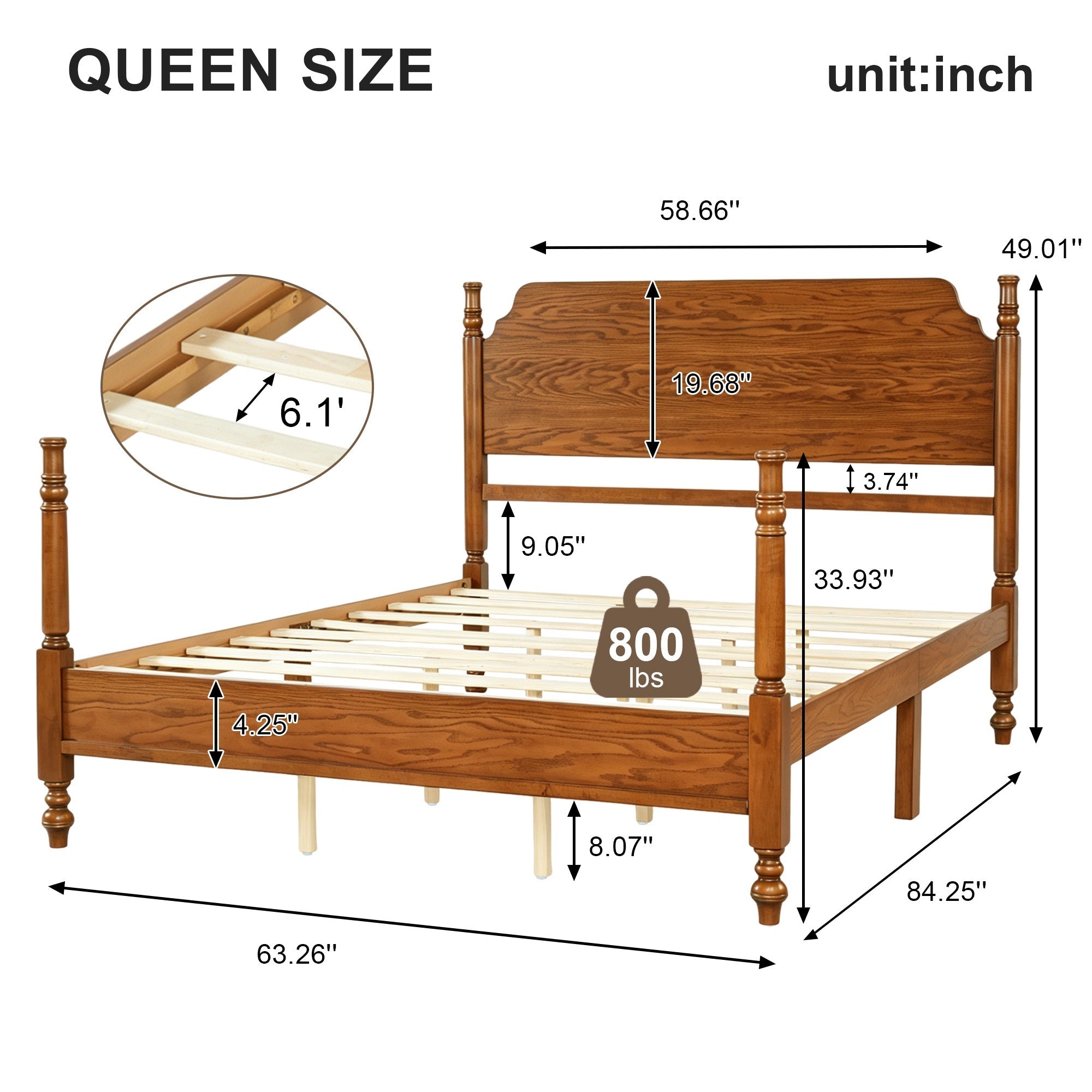 Bellemave® Traditional Wood Spindle Post Bed, Modern Farmhouse Platform Bed with Headboard, No Box Spring Required - Bellemave