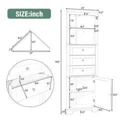 Bellemave® Triangle Tall Bathroom Storage Cabinet with 3 Drawers and Adjustable Shelves - Bellemave
