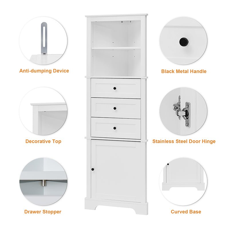 Bellemave® Triangle Tall Bathroom Storage Cabinet with 3 Drawers and Adjustable Shelves - Bellemave
