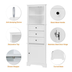 Bellemave® Triangle Tall Bathroom Storage Cabinet with 3 Drawers and Adjustable Shelves - Bellemave