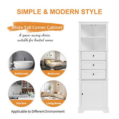 Bellemave® Triangle Tall Bathroom Storage Cabinet with 3 Drawers and Adjustable Shelves - Bellemave