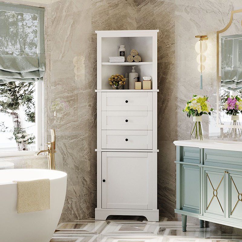 Bellemave® Triangle Tall Bathroom Storage Cabinet with 3 Drawers and Adjustable Shelves - Bellemave