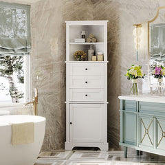 Bellemave® Triangle Tall Bathroom Storage Cabinet with 3 Drawers and Adjustable Shelves - Bellemave