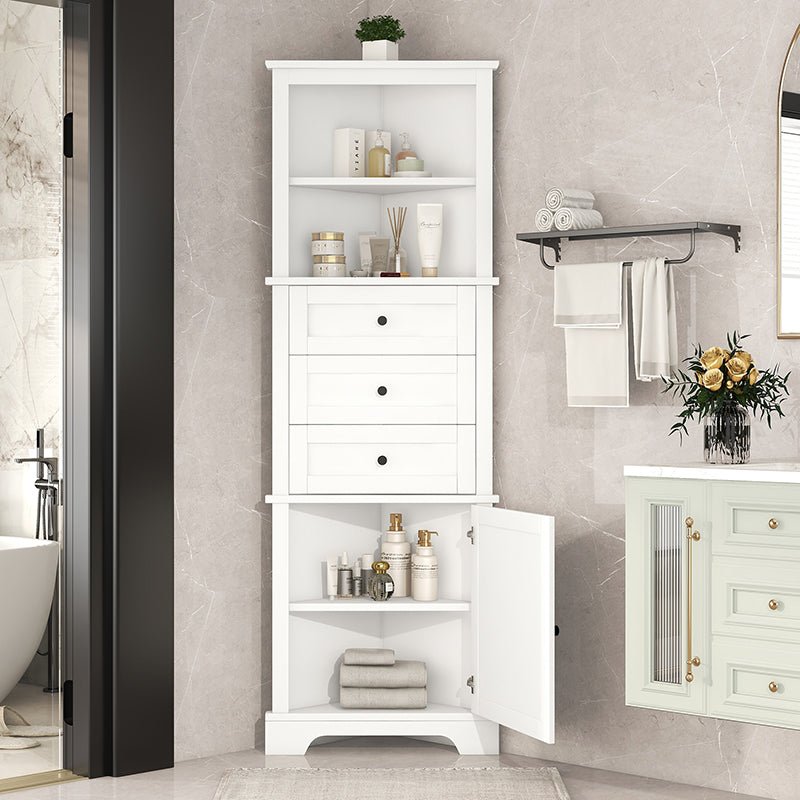 Bellemave® Triangle Tall Bathroom Storage Cabinet with 3 Drawers and Adjustable Shelves - Bellemave