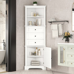 Bellemave® Triangle Tall Bathroom Storage Cabinet with 3 Drawers and Adjustable Shelves - Bellemave
