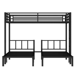 Bellemave® Triple Bunk Bed for Kids, Detachable Queen Over Twin & Twin Metal Bunk Bed with Guardrails, Ladder & Storage, Converts to 3 Separate Beds, Easy to Assemble - Bellemave
