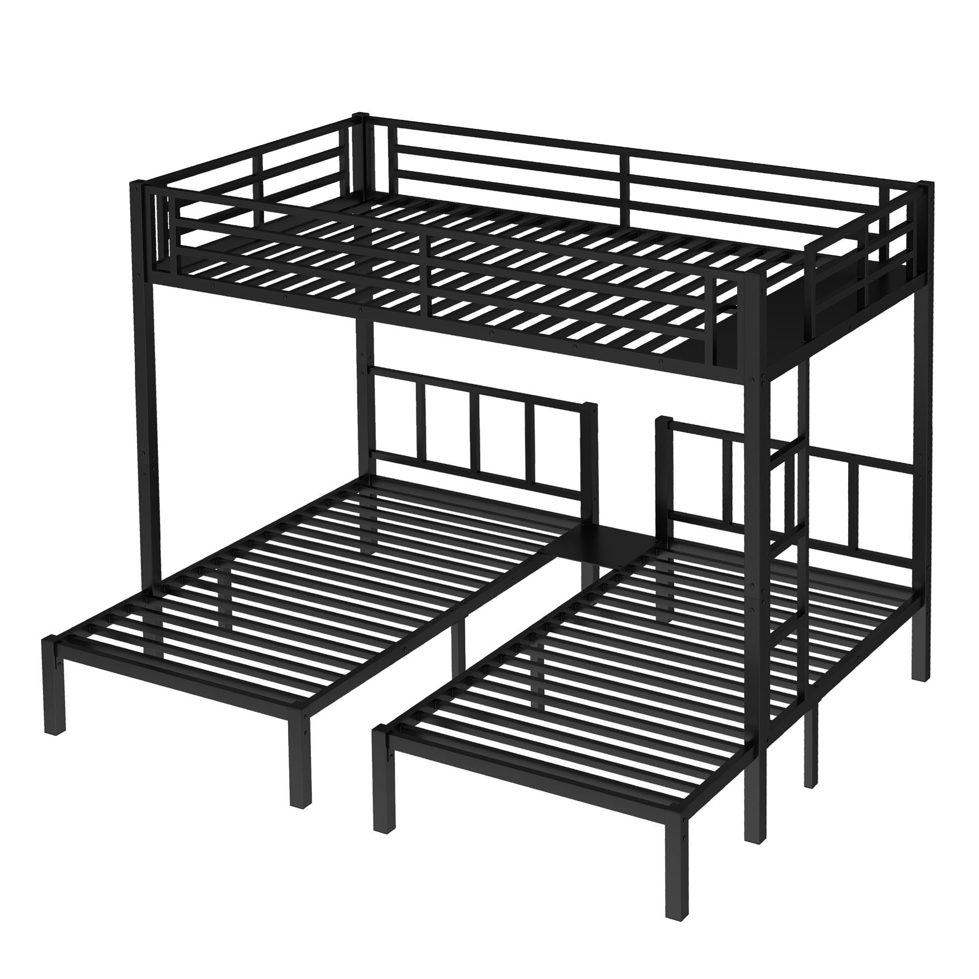 Bellemave® Triple Bunk Bed for Kids, Detachable Queen Over Twin & Twin Metal Bunk Bed with Guardrails, Ladder & Storage, Converts to 3 Separate Beds, Easy to Assemble - Bellemave