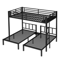 Bellemave® Triple Bunk Bed for Kids, Detachable Queen Over Twin & Twin Metal Bunk Bed with Guardrails, Ladder & Storage, Converts to 3 Separate Beds, Easy to Assemble - Bellemave