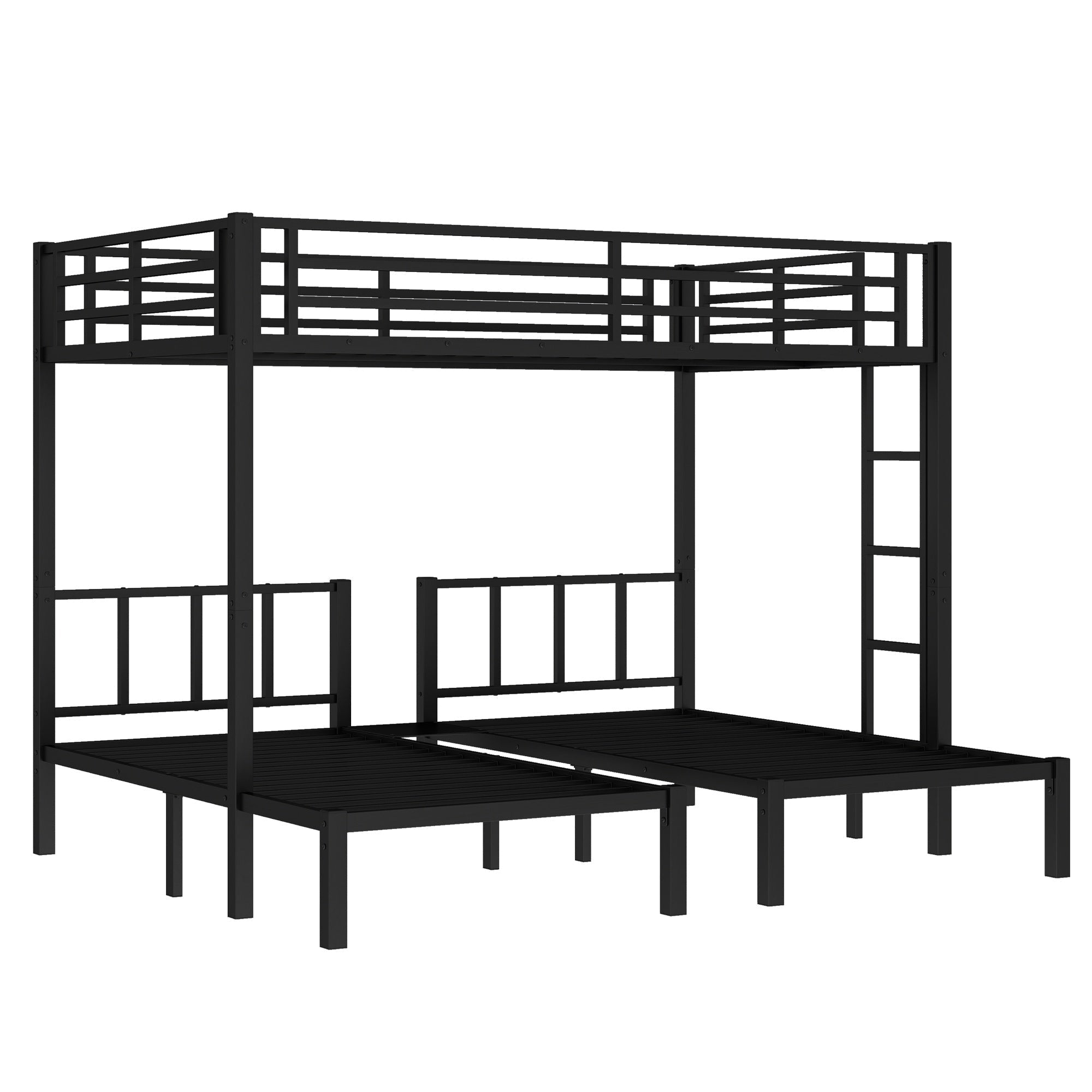 Bellemave® Triple Bunk Bed for Kids, Detachable Queen Over Twin & Twin Metal Bunk Bed with Guardrails, Ladder & Storage, Converts to 3 Separate Beds, Easy to Assemble - Bellemave