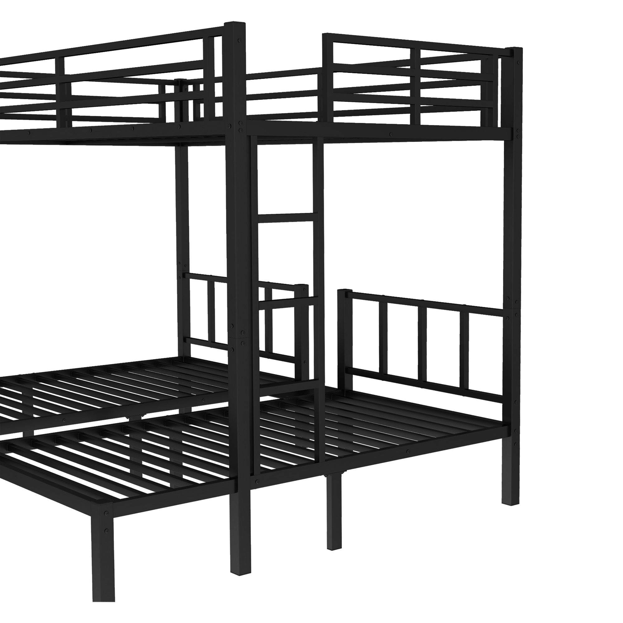 Bellemave® Triple Bunk Bed for Kids, Detachable Queen Over Twin & Twin Metal Bunk Bed with Guardrails, Ladder & Storage, Converts to 3 Separate Beds, Easy to Assemble - Bellemave