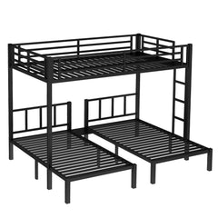 Bellemave® Triple Bunk Bed for Kids, Detachable Queen Over Twin & Twin Metal Bunk Bed with Guardrails, Ladder & Storage, Converts to 3 Separate Beds, Easy to Assemble - Bellemave