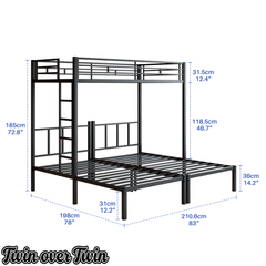 Bellemave® Triple Bunk Bed for Kids, Detachable Twin Over Twin Over Twin Metal Bunk Bed with Guardrails, Ladder & Storage, Converts to 3 Separate Twin Beds, No Boxing Spring Needed, Black - Bellemave