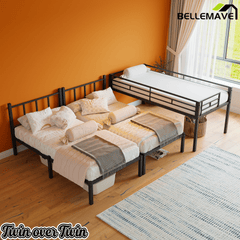 Bellemave® Triple Bunk Bed for Kids, Detachable Twin Over Twin Over Twin Metal Bunk Bed with Guardrails, Ladder & Storage, Converts to 3 Separate Twin Beds, No Boxing Spring Needed, Black - Bellemave