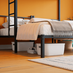 Bellemave® Triple Bunk Bed for Kids, Detachable Twin Over Twin Over Twin Metal Bunk Bed with Guardrails, Ladder & Storage, Converts to 3 Separate Twin Beds, No Boxing Spring Needed, Black - Bellemave