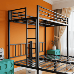 Bellemave® Triple Bunk Bed for Kids, Detachable Twin Over Twin Over Twin Metal Bunk Bed with Guardrails, Ladder & Storage, Converts to 3 Separate Twin Beds, No Boxing Spring Needed, Black - Bellemave