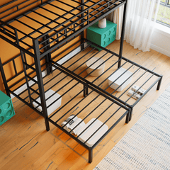 Bellemave® Triple Bunk Bed for Kids, Detachable Twin Over Twin Over Twin Metal Bunk Bed with Guardrails, Ladder & Storage, Converts to 3 Separate Twin Beds, No Boxing Spring Needed, Black - Bellemave