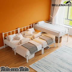 Bellemave® Triple Bunk Bed for Kids, Detachable Twin Over Twin Over Twin Metal Bunk Bed with Guardrails, Ladder & Storage, Converts to 3 Separate Twin Beds, No Boxing Spring Needed, Black - Bellemave