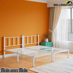Bellemave® Triple Bunk Bed for Kids, Detachable Twin Over Twin Over Twin Metal Bunk Bed with Guardrails, Ladder & Storage, Converts to 3 Separate Twin Beds, No Boxing Spring Needed, Black - Bellemave