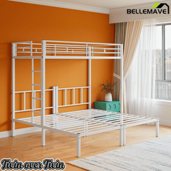 Bellemave® Triple Bunk Bed for Kids, Detachable Twin Over Twin Over Twin Metal Bunk Bed with Guardrails, Ladder & Storage, Converts to 3 Separate Twin Beds, No Boxing Spring Needed, Black - Bellemave