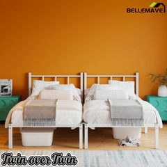 Bellemave® Triple Bunk Bed for Kids, Detachable Twin Over Twin Over Twin Metal Bunk Bed with Guardrails, Ladder & Storage, Converts to 3 Separate Twin Beds, No Boxing Spring Needed, Black - Bellemave