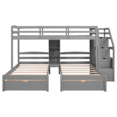 Bellemave® Triple Bunk Bed with Stairs & Drawers, Twin Over Twin Bunk Bed for 3, Staircase with Storage & Built - in Shelves, for Kids & Teens (Gray) - Bellemave