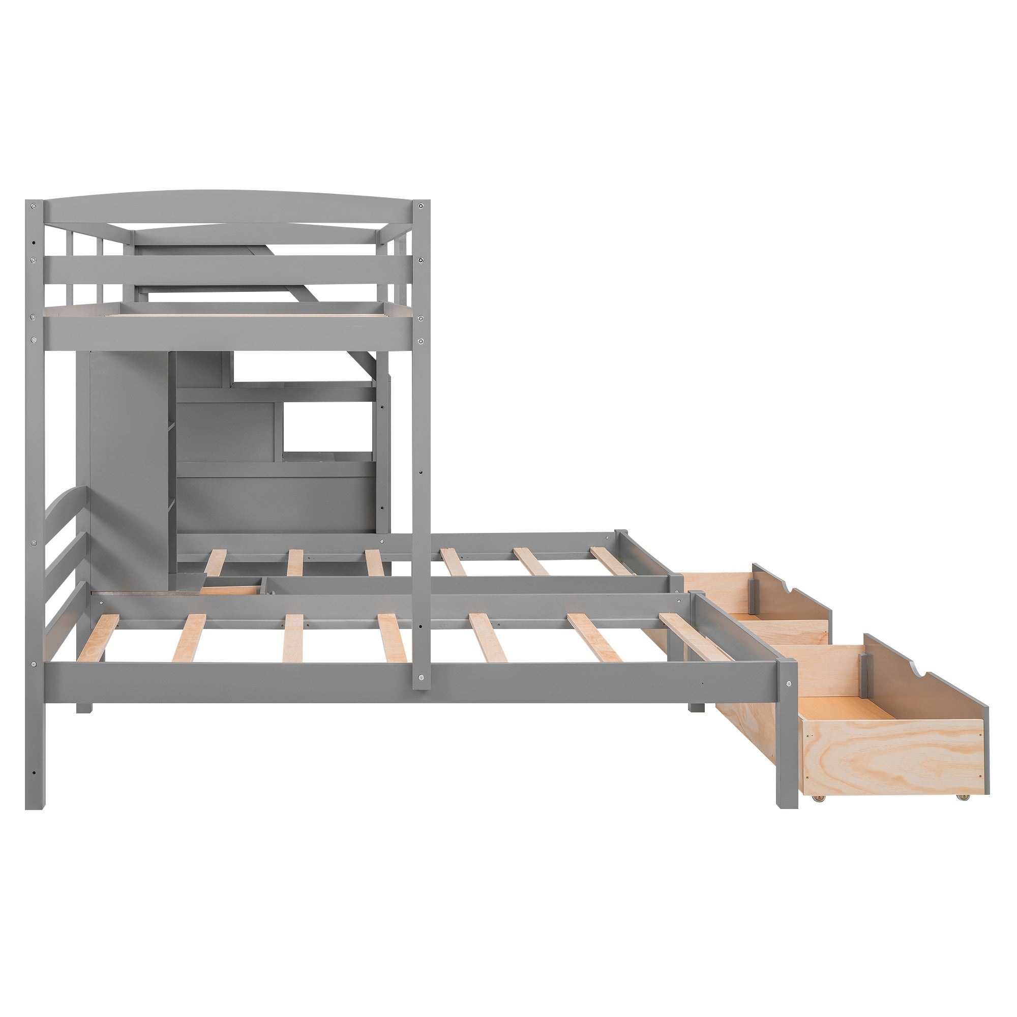 Bellemave® Triple Bunk Bed with Stairs & Drawers, Twin Over Twin Bunk Bed for 3, Staircase with Storage & Built - in Shelves, for Kids & Teens (Gray) - Bellemave