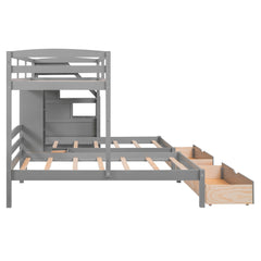 Bellemave® Triple Bunk Bed with Stairs & Drawers, Twin Over Twin Bunk Bed for 3, Staircase with Storage & Built - in Shelves, for Kids & Teens (Gray) - Bellemave