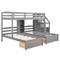 Bellemave® Triple Bunk Bed with Stairs & Drawers, Twin Over Twin Bunk Bed for 3, Staircase with Storage & Built - in Shelves, for Kids & Teens (Gray) - Bellemave