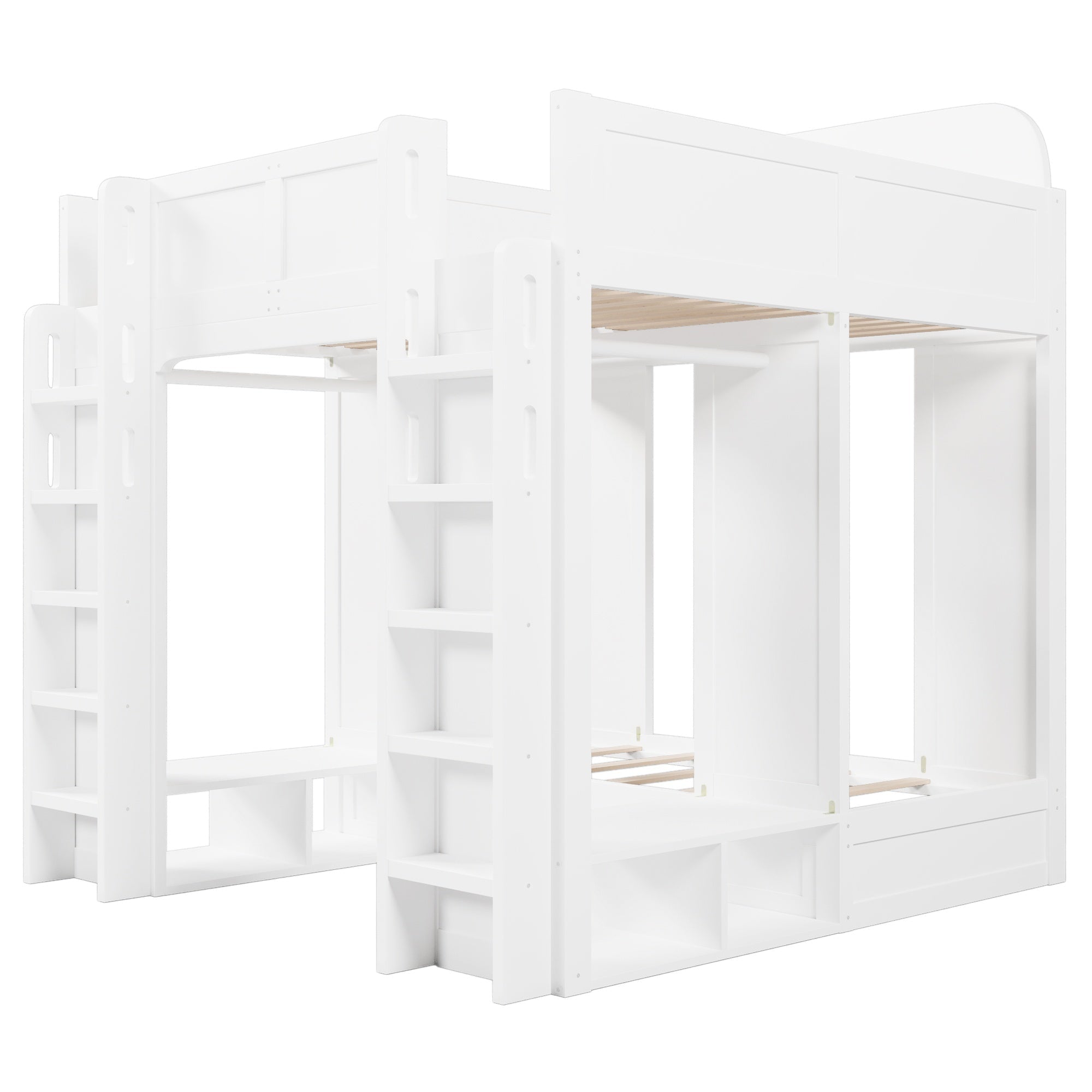 Bellemave® Triple Bunk Bed with Storage Shelves & Hooks, Twin Over Twin XL Loft Bed - Bellemave