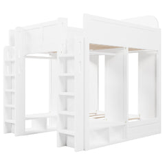 Bellemave® Triple Bunk Bed with Storage Shelves & Hooks, Twin Over Twin XL Loft Bed - Bellemave