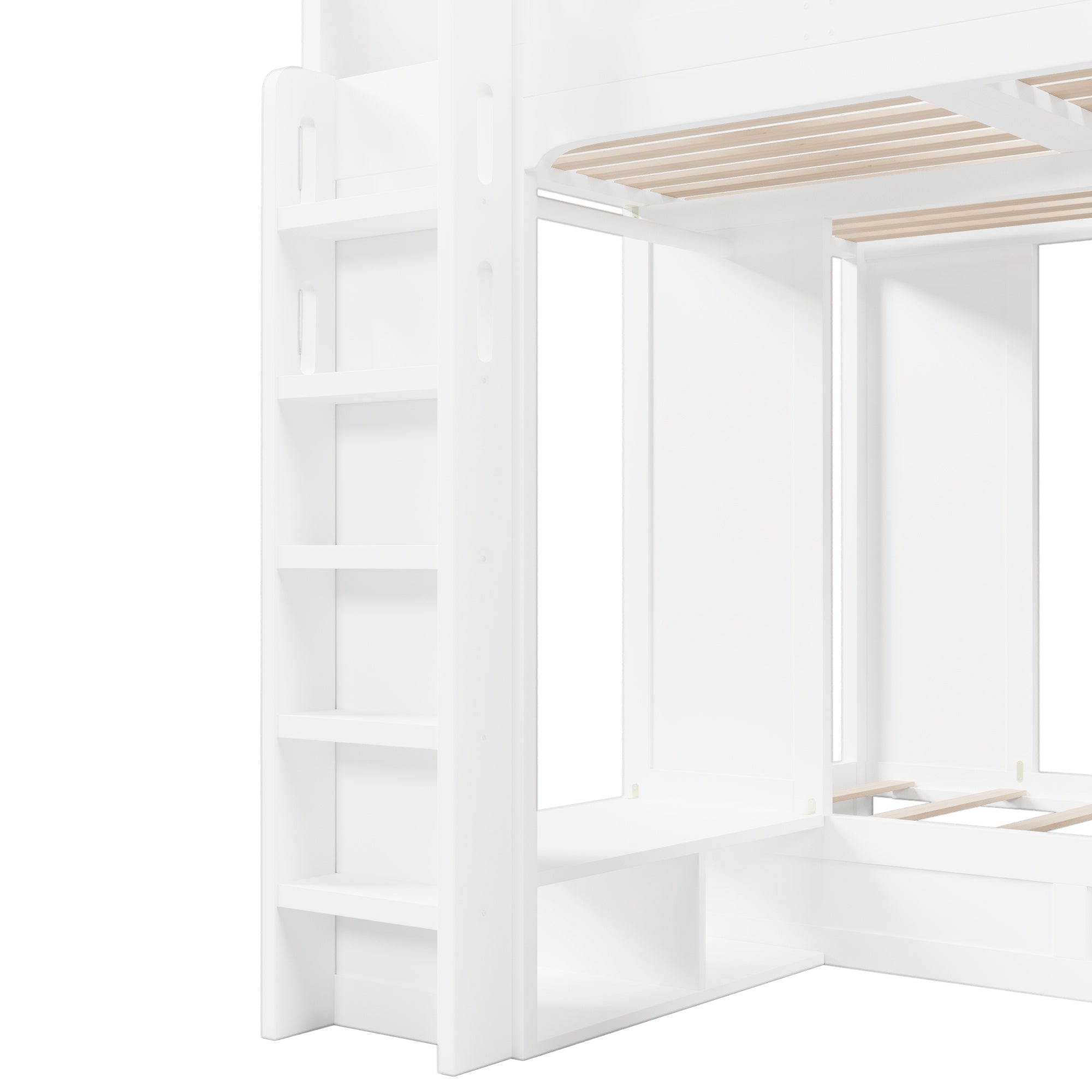 Bellemave® Triple Bunk Bed with Storage Shelves & Hooks, Twin Over Twin XL Loft Bed - Bellemave
