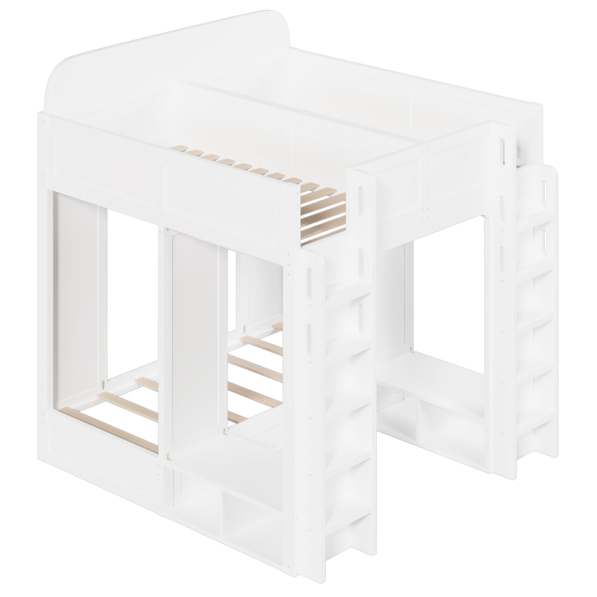 Bellemave® Triple Bunk Bed with Storage Shelves & Hooks, Twin Over Twin XL Loft Bed - Bellemave