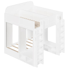 Bellemave® Triple Bunk Bed with Storage Shelves & Hooks, Twin Over Twin XL Loft Bed - Bellemave