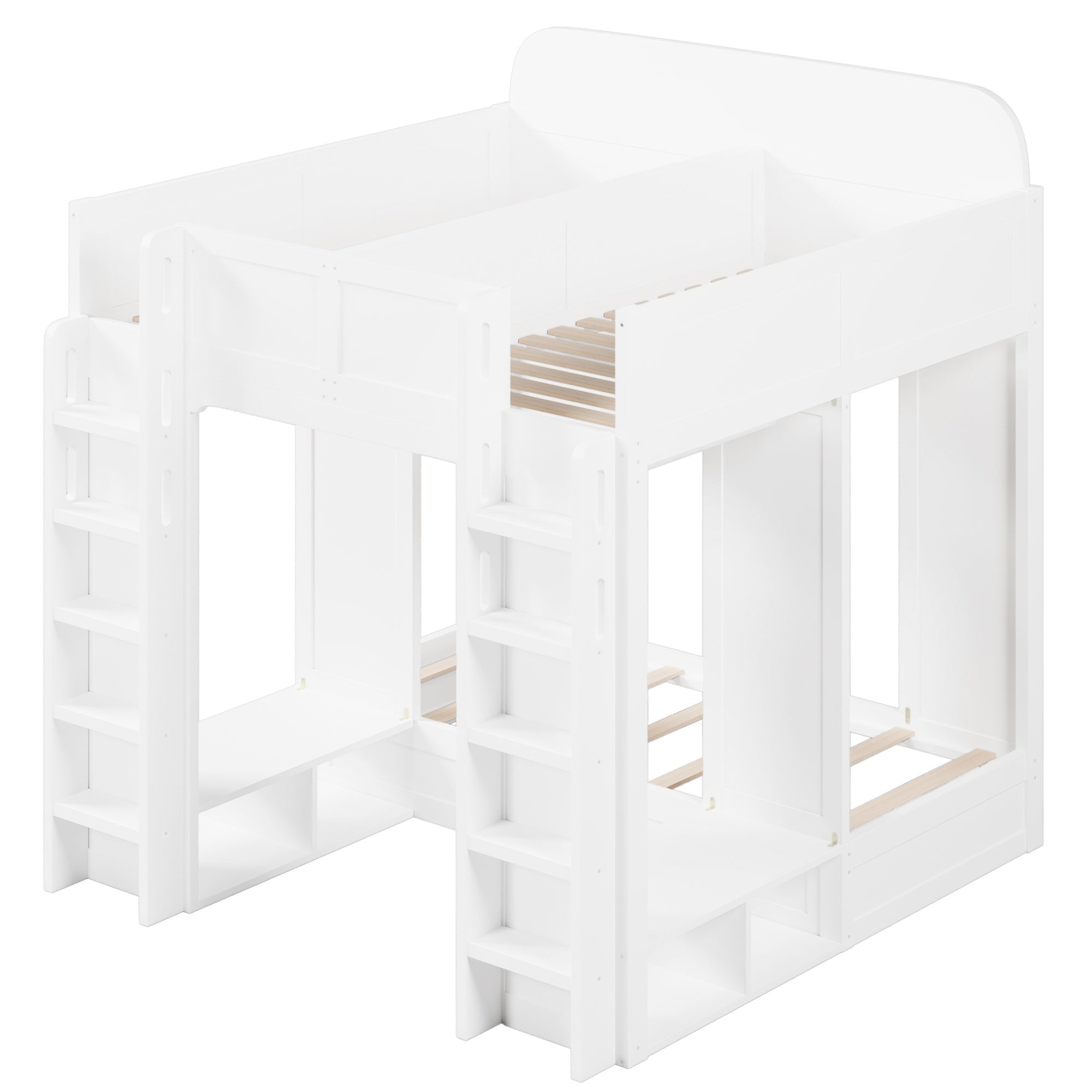 Bellemave® Triple Bunk Bed with Storage Shelves & Hooks, Twin Over Twin XL Loft Bed - Bellemave