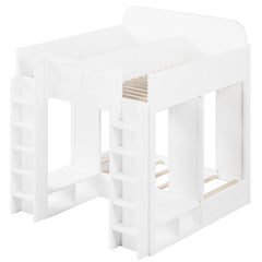 Bellemave® Triple Bunk Bed with Storage Shelves & Hooks, Twin Over Twin XL Loft Bed - Bellemave