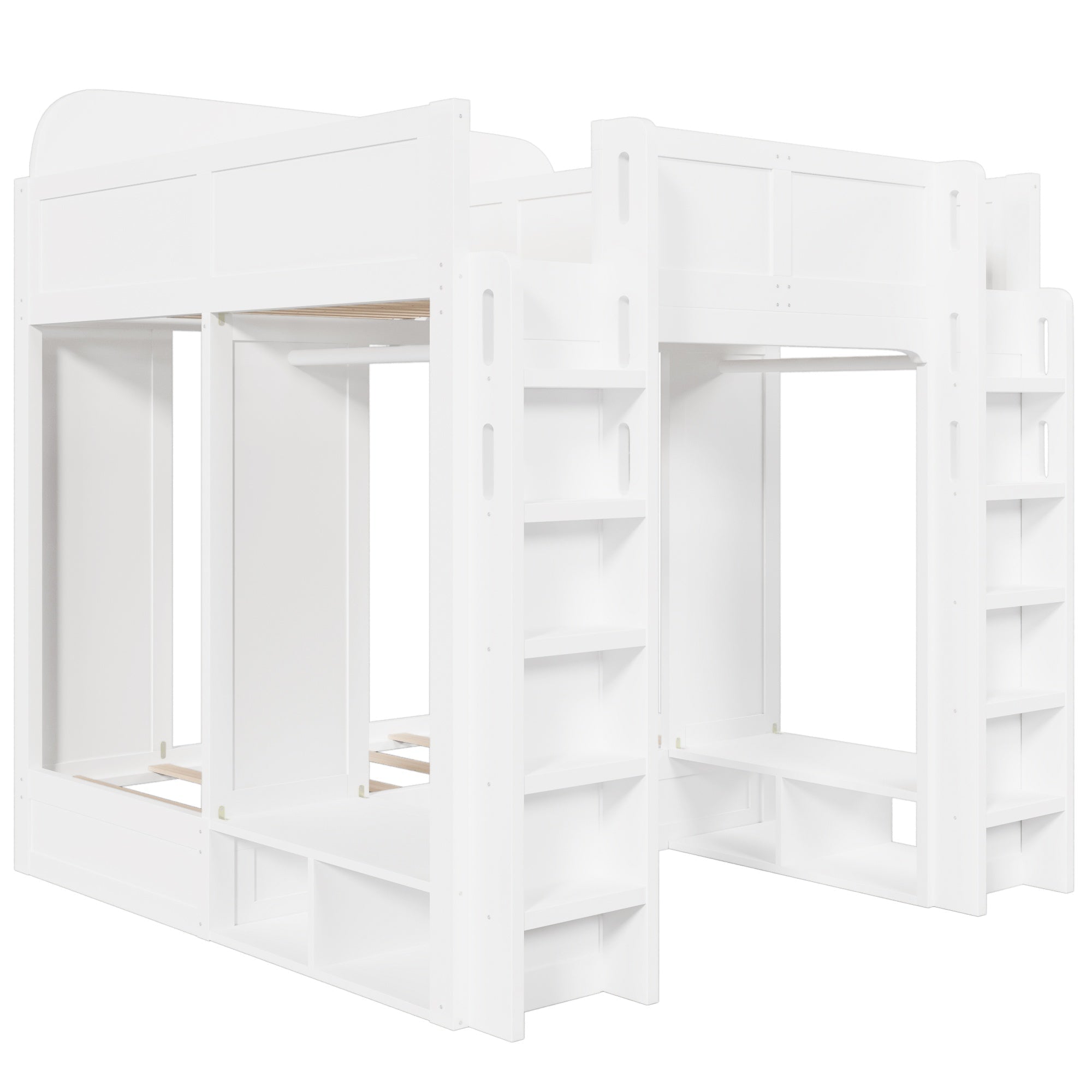 Bellemave® Triple Bunk Bed with Storage Shelves & Hooks, Twin Over Twin XL Loft Bed - Bellemave