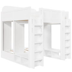 Bellemave® Triple Bunk Bed with Storage Shelves & Hooks, Twin Over Twin XL Loft Bed - Bellemave