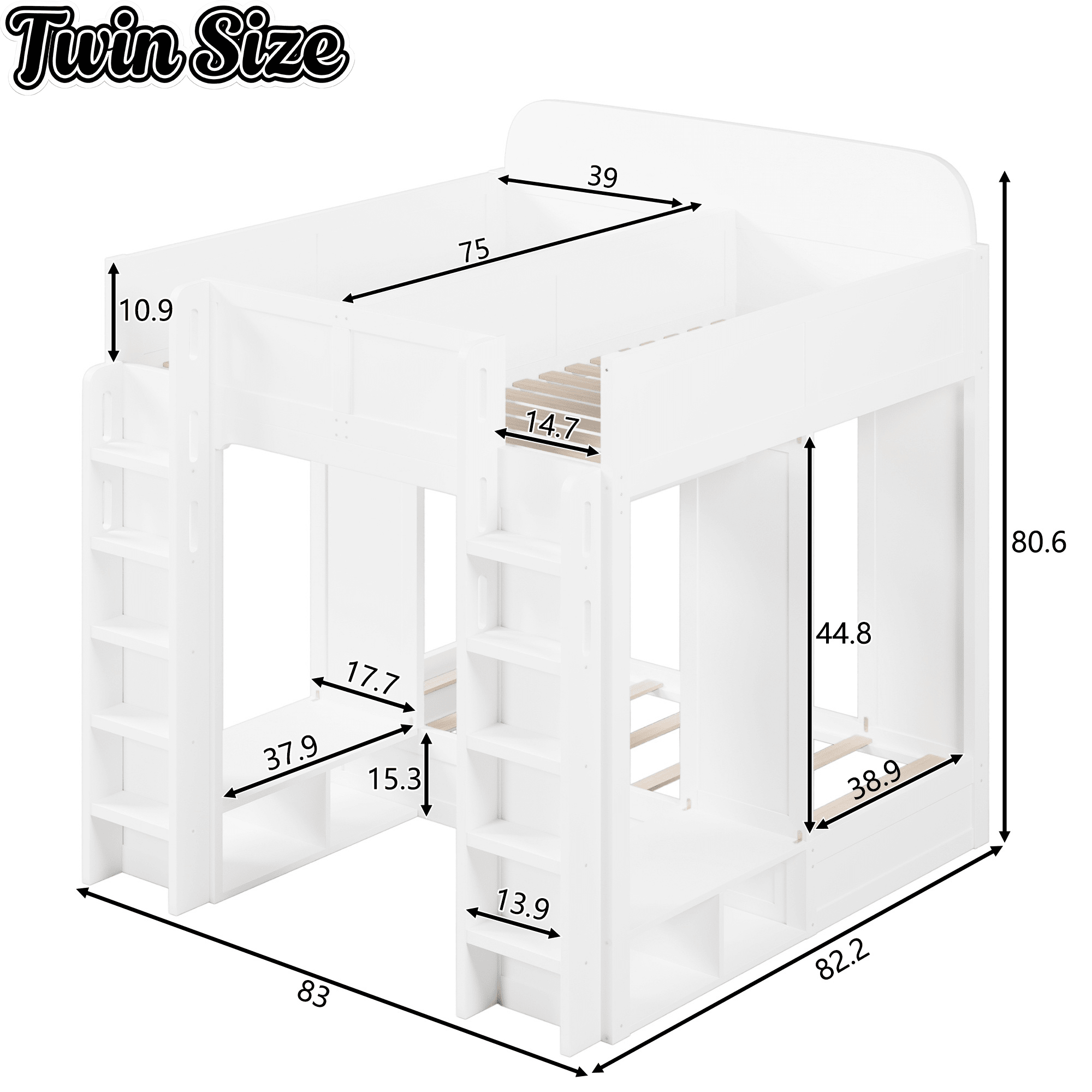Bellemave® Triple Bunk Bed with Storage Shelves & Hooks, Twin Over Twin XL Loft Bed - Bellemave