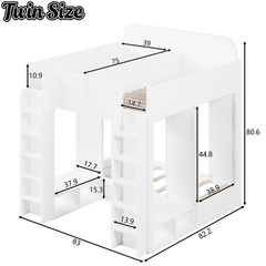 Bellemave® Triple Bunk Bed with Storage Shelves & Hooks, Twin Over Twin XL Loft Bed - Bellemave