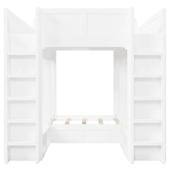 Bellemave® Triple Bunk Bed with Storage Shelves & Hooks, Twin Over Twin XL Loft Bed - Bellemave