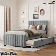 Bellemave® Trundle Bed Frame, Velvet Upholstered Platform Bed with Wood Slats, No Box Spring Needed – Modern Bedroom Furniture - Bellemave