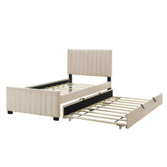 Bellemave® Trundle Bed Frame, Velvet Upholstered Platform Bed with Wood Slats, No Box Spring Needed – Modern Bedroom Furniture - Bellemave