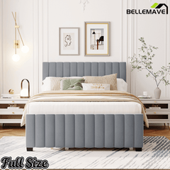 Bellemave® Trundle Bed Frame, Velvet Upholstered Platform Bed with Wood Slats, No Box Spring Needed – Modern Bedroom Furniture - Bellemave